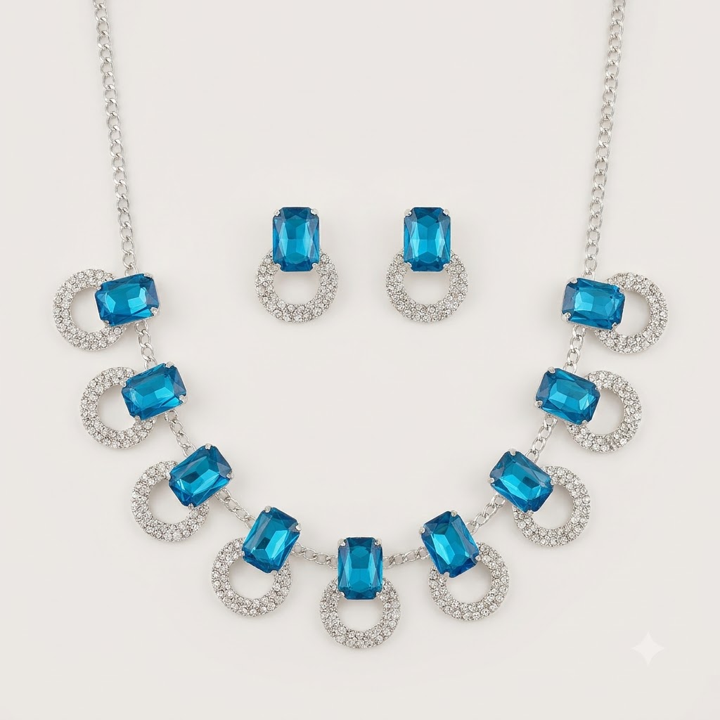 Aquamarine Halo Circle Statement Set