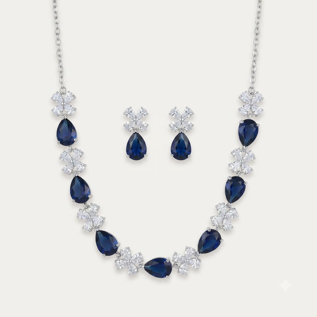 Kashmir Royal Sapphire Floral Necklace Set